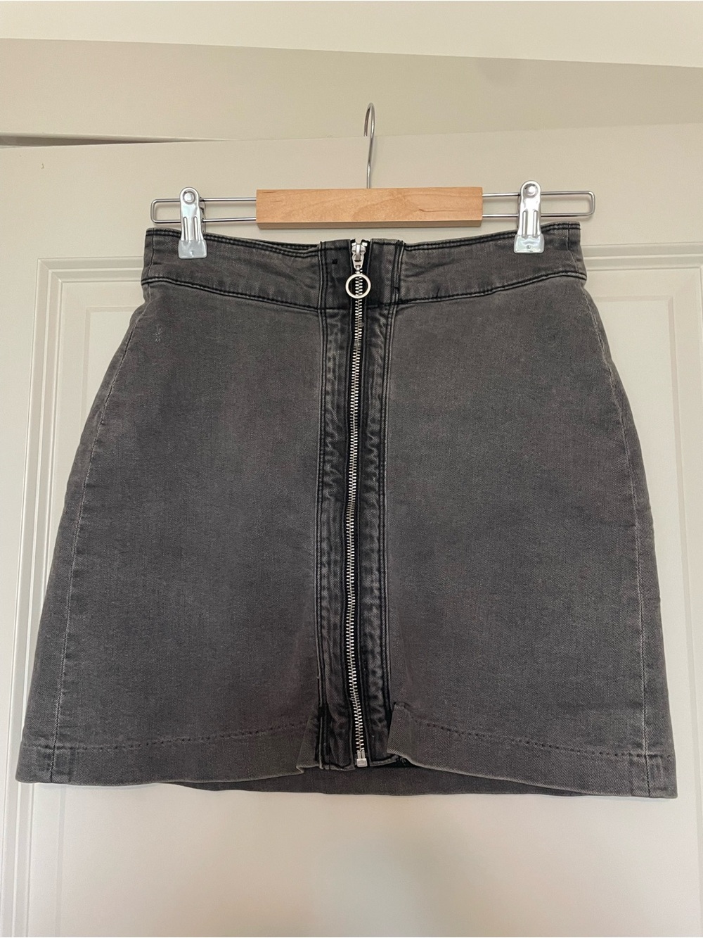 H&M Charcoal Front-Zip High-Waist Mini Skirt